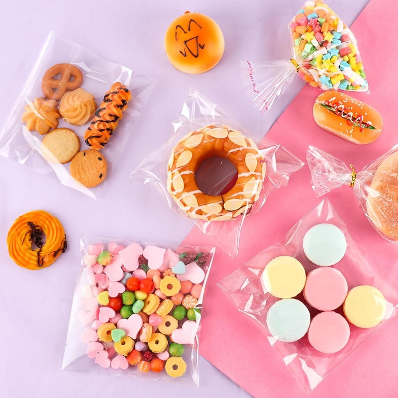 Lemicin 200Pcs Cookie Bags 7x7 Inches Self Sealing Cellophane Bags Self Adhesive Resealable Clear Large Cookie Bags with Twist Ties for Gift Giving Party Favors Bag - Image 5